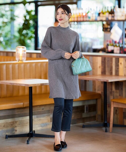 Tiaclasse ニット セーター 「洗える」ダイヤ地柄ニットチュニック