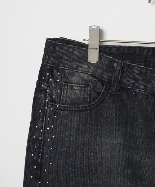 Theater code ジーンズ side line stone design wide denim