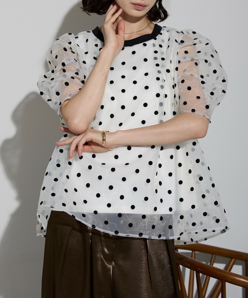 each alchemist tシャツ 半袖 フロッキードットパフスリーブ