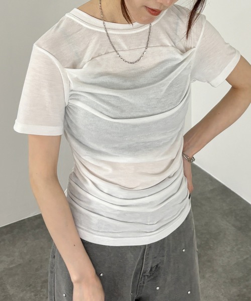 I-SOOK tシャツ 「ISOOK / アイスー」ギャザーデザインシアーT