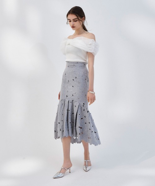 新品 エイミーイストワール Jamie flower コンビマーメイドスカート EIMY ISTOIRE（エイミーイストワール） スカート flower embroidery