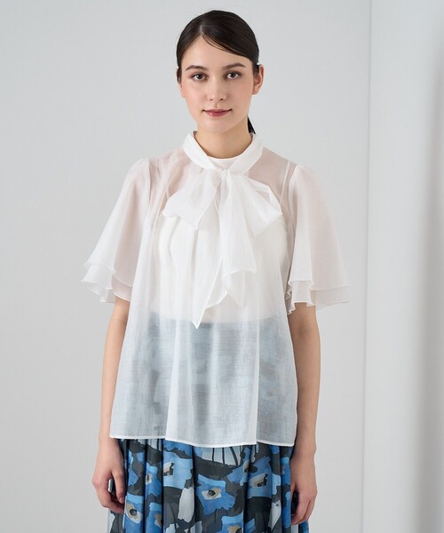 ANAYI（アナイ） ブラウス シャツ スパンオーガンジーボウタイ