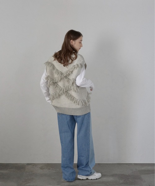 MINERTE ベスト ジレ 「MINERTE」fringe design knit vest