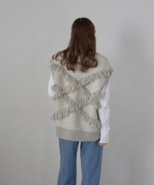 MINERTE ベスト ジレ 「MINERTE」fringe design knit vest