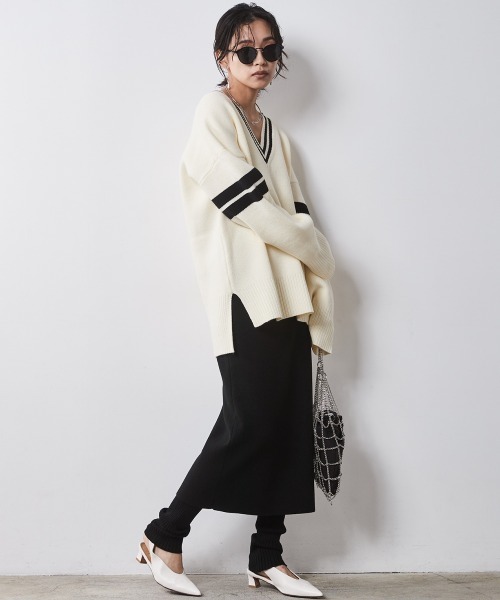 CHIC STYLE ニット セーター 袖ラインVネックニットプルオーバー