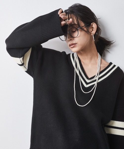 シルクコットンVネックニットプルオーバー - SOÉJU online store
