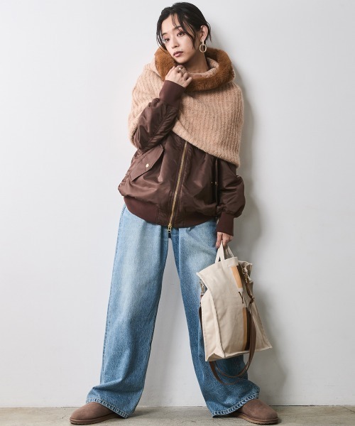 CHIC STYLE ニット セーター フェイクファー付マントニット