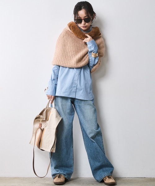 CHIC STYLE ニット セーター フェイクファー付マントニット