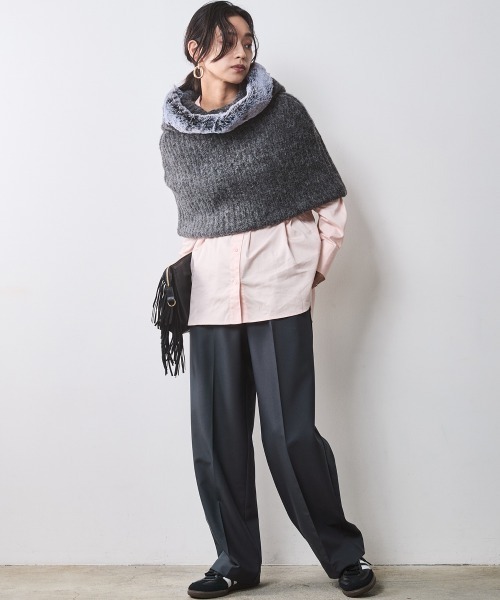 ニット セーター フェイクファー付マントニット 「大きいサイズ有」シックスタイル　 レディース CHIC STYLE ニット セーター フェイクファー付マントニット
