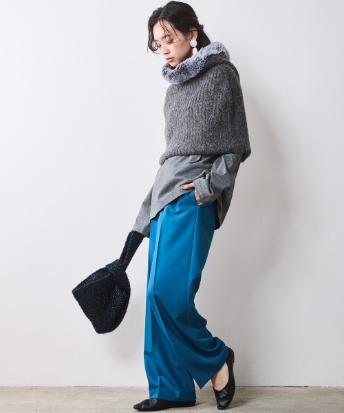 大きいサイズ レディース トップス フェイクファー付マントニット シックスタイル対応 CHIC STYLE ニット セーター フェイクファー付マントニット