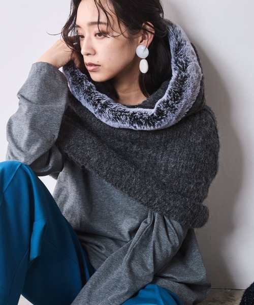 ニット セーター フェイクファー付マントニット 「大きいサイズ有」シックスタイル　 レディース CHIC STYLE ニット セーター フェイクファー付マントニット