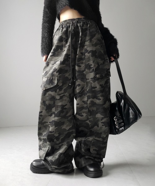 パンツ 2way camo baggy pants M me+em select カーゴパンツ 「 裾絞り可能2WAY 」カモフラ