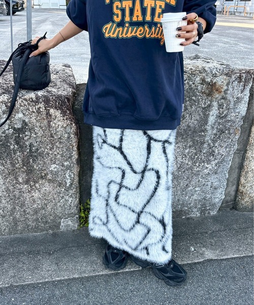 スカート 「XSサイズあり/ハンドウォッシャブル」ニュアンス柄シャギー