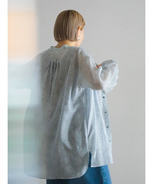 ブラウス シャツ マーブルPT　ロングシャツ レディース