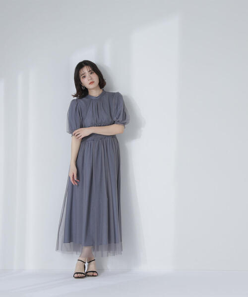 NATURAL BEAUTY BASIC ワンピース ドットチュールレイヤード