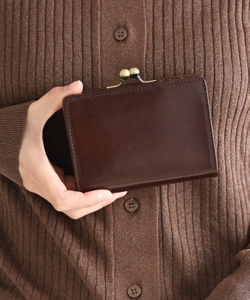 An+u 財布 レザー×ガマグチ ミドルウォレット leather purse