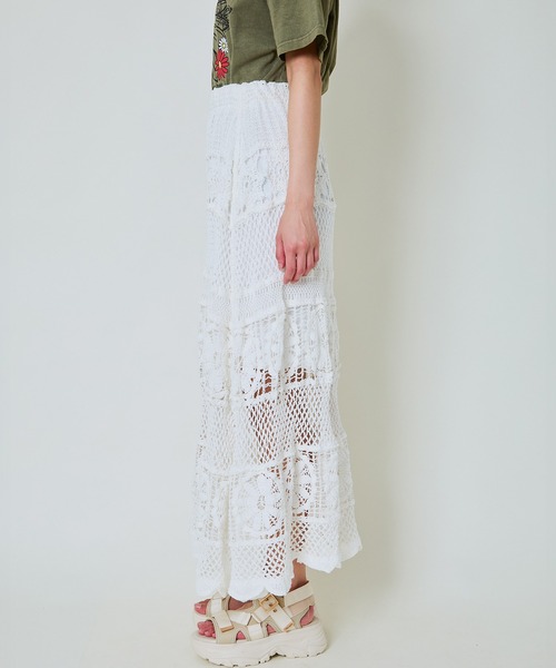 スカート 「透かし編みロング」かぎ針レーススカート／リゾート