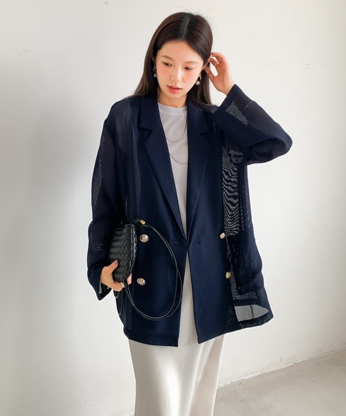 【匿名配送 美品】crewre レイヤードシアージャケット テーラード 冷房対策 crewre online shop / レイヤードシアージャケット