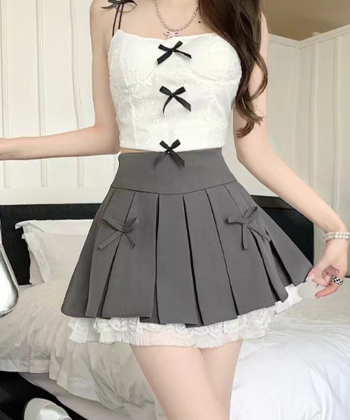 Dormiir スカート 「Dormiir」裾レースボックスプリーツミニスカート