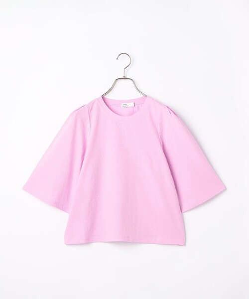 tシャツ 5分袖フレア麻調カットT レディース