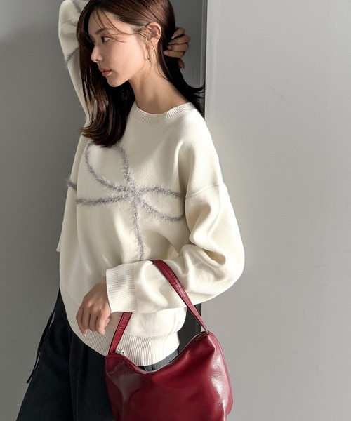 新品未使用 リボン刺繍ニット リボン刺繍ダイア柄 ニット / Feroux | ファッション通販 【公式通販