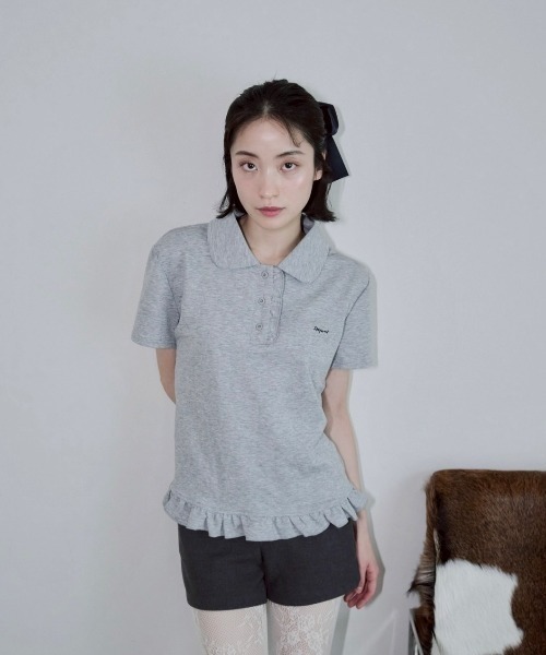 smyeon Frill polo shirt フリルポロTシャツ ホワイト Frill polo shirt/フリルポロTシャツ（Tシャツ/カットソー