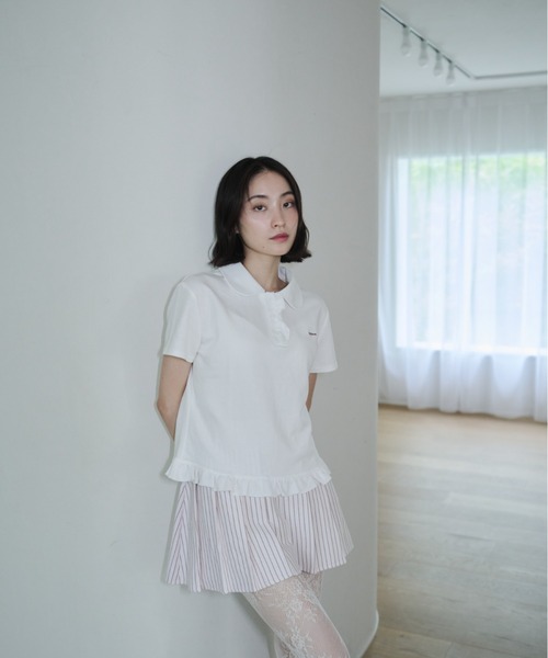 smyeon Frill polo shirt フリルポロTシャツ ホワイト Frill polo shirt/フリルポロTシャツ（Tシャツ/カットソー