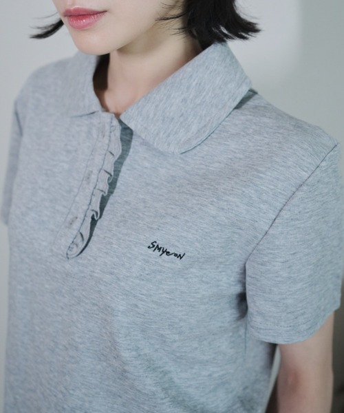 smyeon Frill polo shirt フリルポロTシャツ ホワイト Frill polo shirt/フリルポロTシャツ（Tシャツ/カットソー