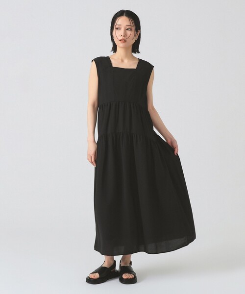 Ray BEAMS ワンピース スクエアネック ティアード ノースリーブ
