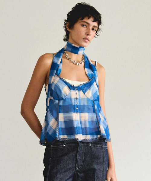 MAISON SPECIAL ブラウス シャツ Plaid Halter Peplum Sheer