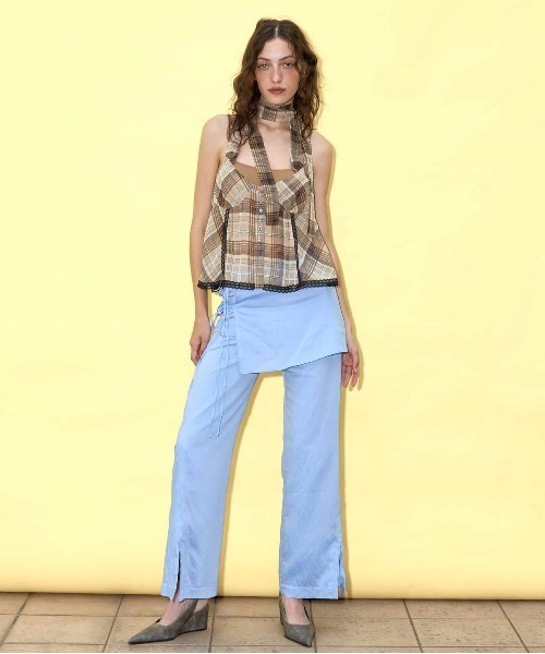 MAISON SPECIAL ブラウス シャツ Plaid Halter Peplum Sheer