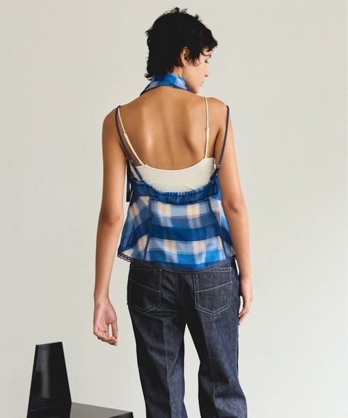 MAISON SPECIAL チェックホルターペプラムシアートップス Plaid Halter Peplum Sheer Tops/チェックホルターペプラム