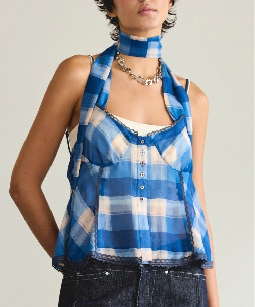ミストレアス　Plaid Gathering Peplum Camisole Plaid Gathering Peplum Camisole - MISTREASS