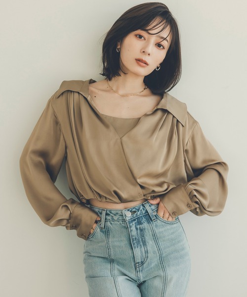 「anuans」 長袖シャツ SMALL ベージュ レディース