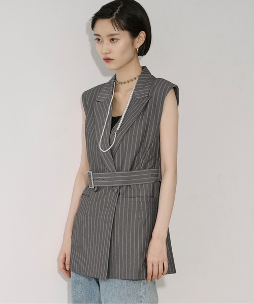 Ezick ベスト ジレ Pinstripe ベルトツキジレベスト/setup対応 Ezick ベスト ジレ Pinstripe ベルトツキジレベスト/setup対応