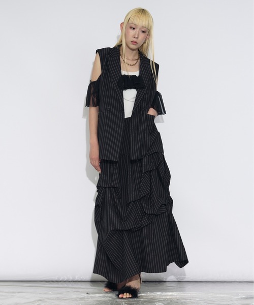 Ezick ベスト ジレ Pinstripe ベルトツキジレベスト/setup対応