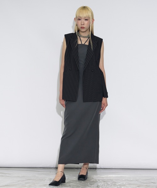 Ezick ベスト ジレ Pinstripe ベルトツキジレベスト/setup対応