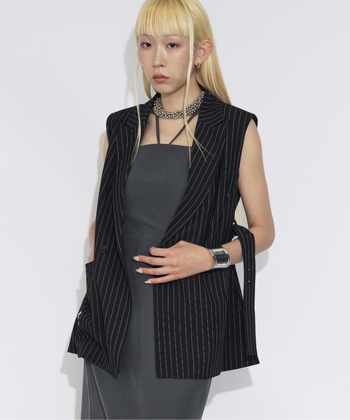 ベスト　ジレ Ezick ベスト ジレ Pinstripe ベルトツキジレベスト/setup対応