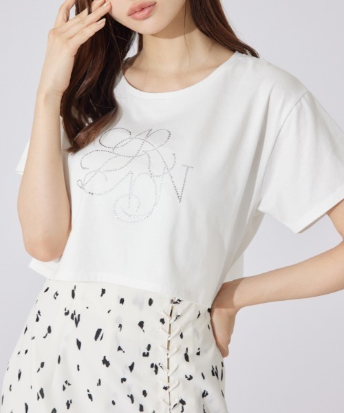 tシャツ 「AKB48 千葉恵里さん着用」ラインストーンロゴTシャツ 夏服 半袖 レディース