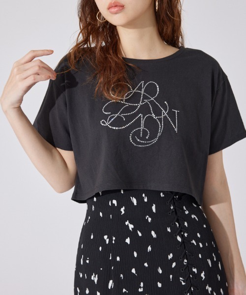 tシャツ 「AKB48 千葉恵里さん着用」ラインストーンロゴTシャツ 夏服 半袖 レディース | rienda | 02