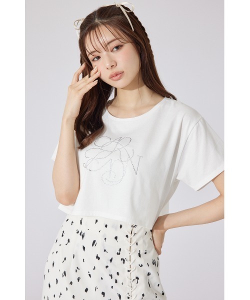 tシャツ 「AKB48 千葉恵里さん着用」ラインストーンロゴTシャツ 夏服 半袖 レディース | rienda | 06
