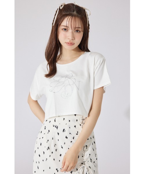 tシャツ 「AKB48 千葉恵里さん着用」ラインストーンロゴTシャツ 夏服 半袖 レディース | rienda | 08