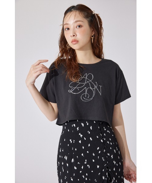 tシャツ 「AKB48 千葉恵里さん着用」ラインストーンロゴTシャツ 夏服 半袖 レディース | rienda | 13