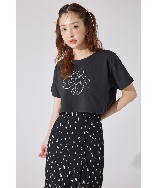 tシャツ 「AKB48 千葉恵里さん着用」ラインストーンロゴTシャツ 夏服 半袖 レディース | rienda | 17