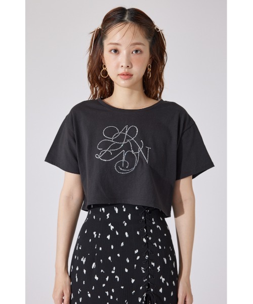 tシャツ 「AKB48 千葉恵里さん着用」ラインストーンロゴTシャツ 夏服 半袖 レディース | rienda | 18
