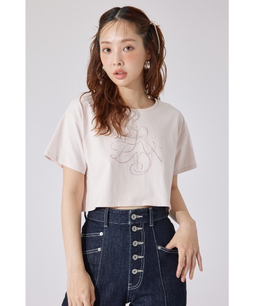 tシャツ 「AKB48 千葉恵里さん着用」ラインストーンロゴTシャツ 夏服 半袖 レディース | rienda | 20