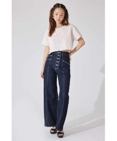 tシャツ 「AKB48 千葉恵里さん着用」ラインストーンロゴTシャツ 夏服 半袖 レディース | rienda | 22
