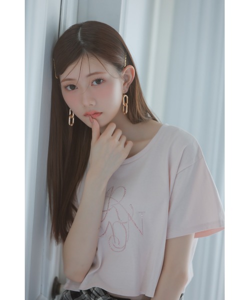 tシャツ 「AKB48 千葉恵里さん着用」ラインストーンロゴTシャツ 夏服 半袖 レディース | rienda | 04
