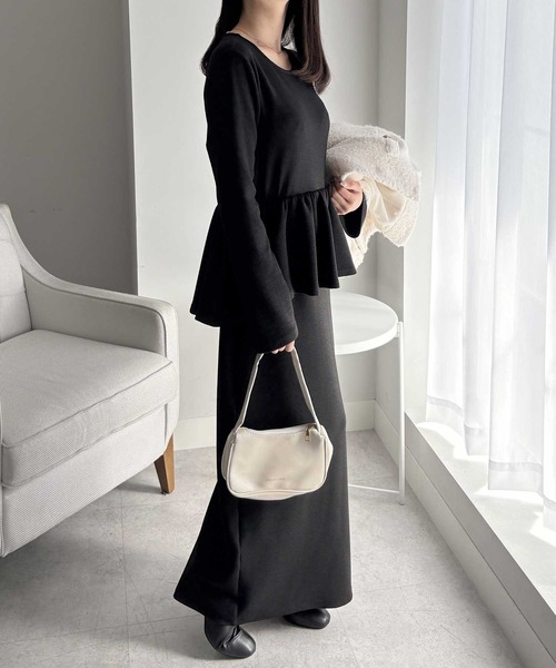 GeeRA（ジーラ） ワンピース -3kg見え！細見えペプラムデザインロング