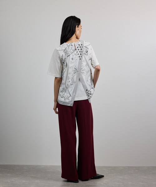 tシャツ 「洗える」「YUKO SAEKI for ROPE’・コラボ」スカーフ柄プリント Aラインカットソー レディース ROPE' tシャツ 「洗える」「YUKO SAEKI for ROPE'・コラボ